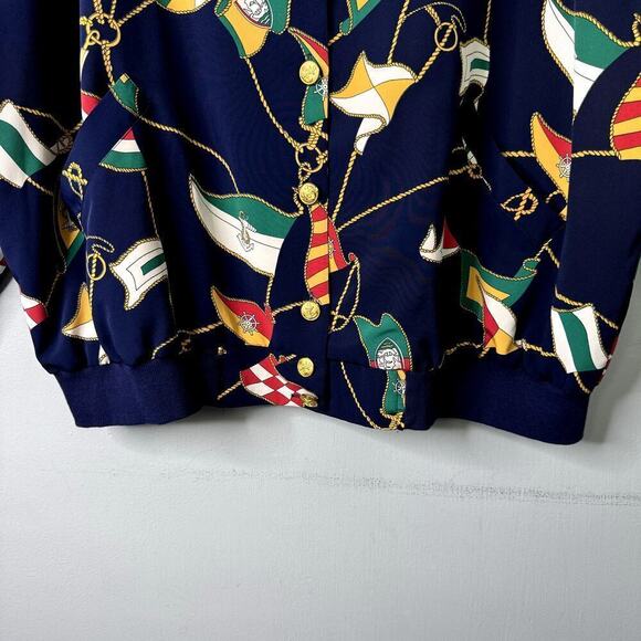 Alfred Dunner Nautical Sailing Flags Navy Blue Lightweight Button Up Jacket 22W - Picture 8 of 12